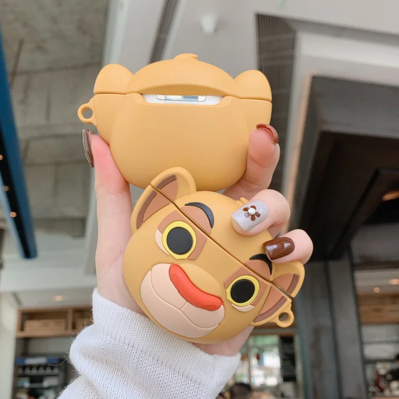 Мультфильм милый Король Лев 3D наушники защитная оболочка для airpods 2 чехол для Apple Bluetooth гарнитура крышка защита коробки