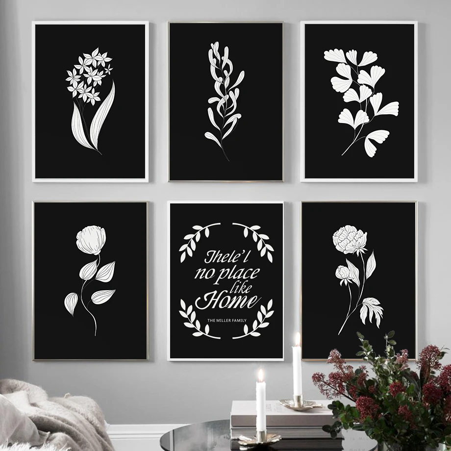 

Black and White Plant Canvas Painting Wreath Text Poster Pastoral Style Posters and Prints Wall Picture for Living Room Decor