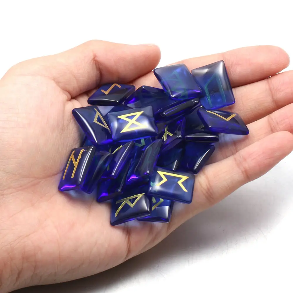 

Transparent Stones Viking Runes Amulet Set Natural Glass Crystal Stone Reiki Healing Crystals Divination Tumbled Energy Stone
