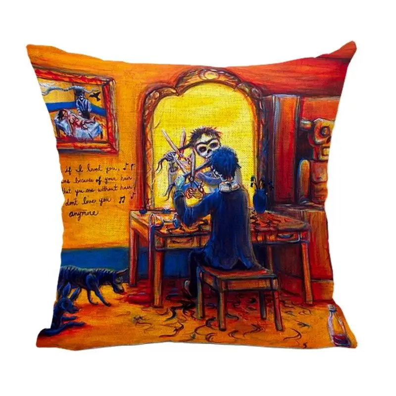 Наволочка для подушки с изображением мексиканского черепа 45*45 см зеркальное