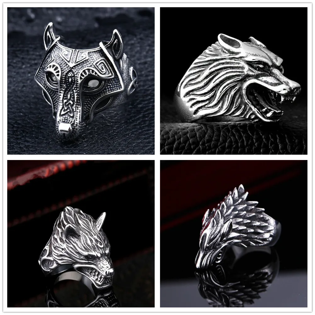

Popular Many Kinds Retro High Quality Stainless Steel Wolf Head Ring Ring Gothic Personality Animal Ring