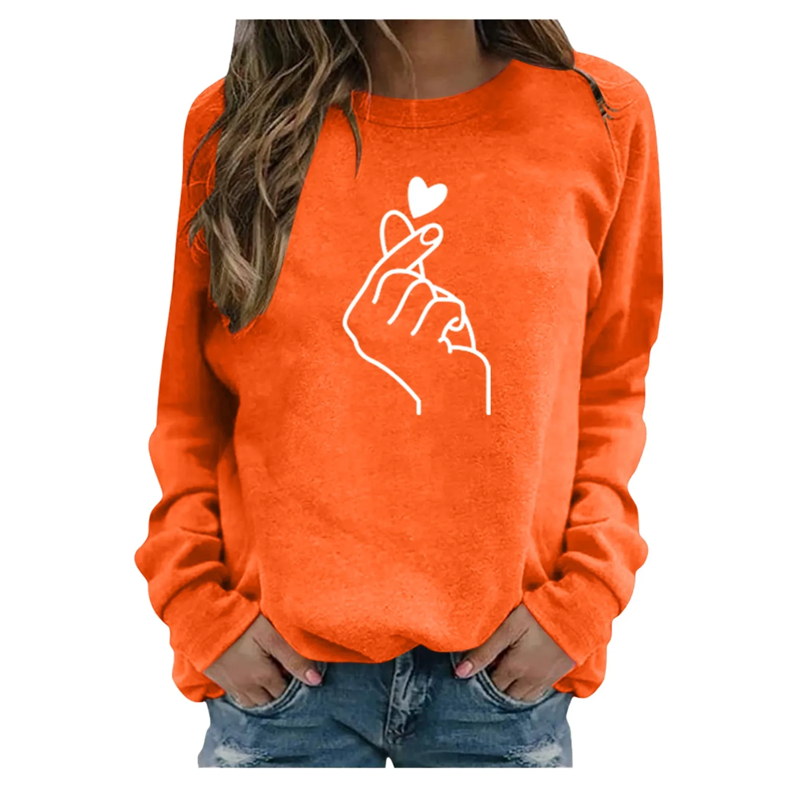Plus Size Hoodie Women Fashion Finger Heart Printed Ladies Casual Long Sleeve Sweatshirt Pullover Hoodies Tops Blouse Sudaderas