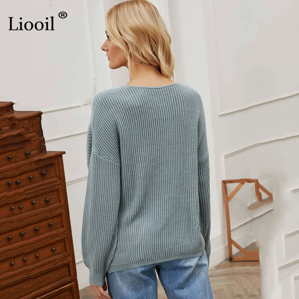 

Casual Knitted Asymmetric Sweater Women 2020 Autumn Winter Clothes Long Sleeve V Neck Female Solid Color Pullovers And Jumpers
