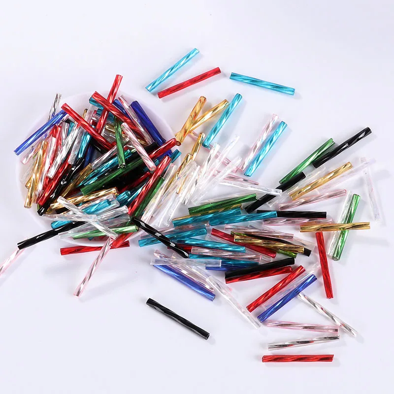 

0/8 25mm 100PCS Glass Spiral Tube Beads Twisted Tube Charm Loose Beads for DIY Jewelry European Embroidery Beaded Accessories