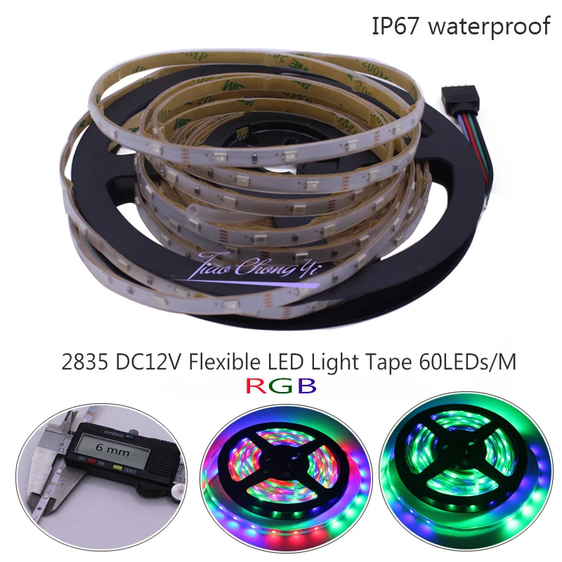 5 м 6 мм ширина DC12V Светодиодная лента 2835 60 светодиодный/M 300 светодиодный/5 RGB гибкий