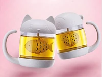 cat fish monkey heart glass tea mug cup with fish tea infuser strainer filter 250ml white