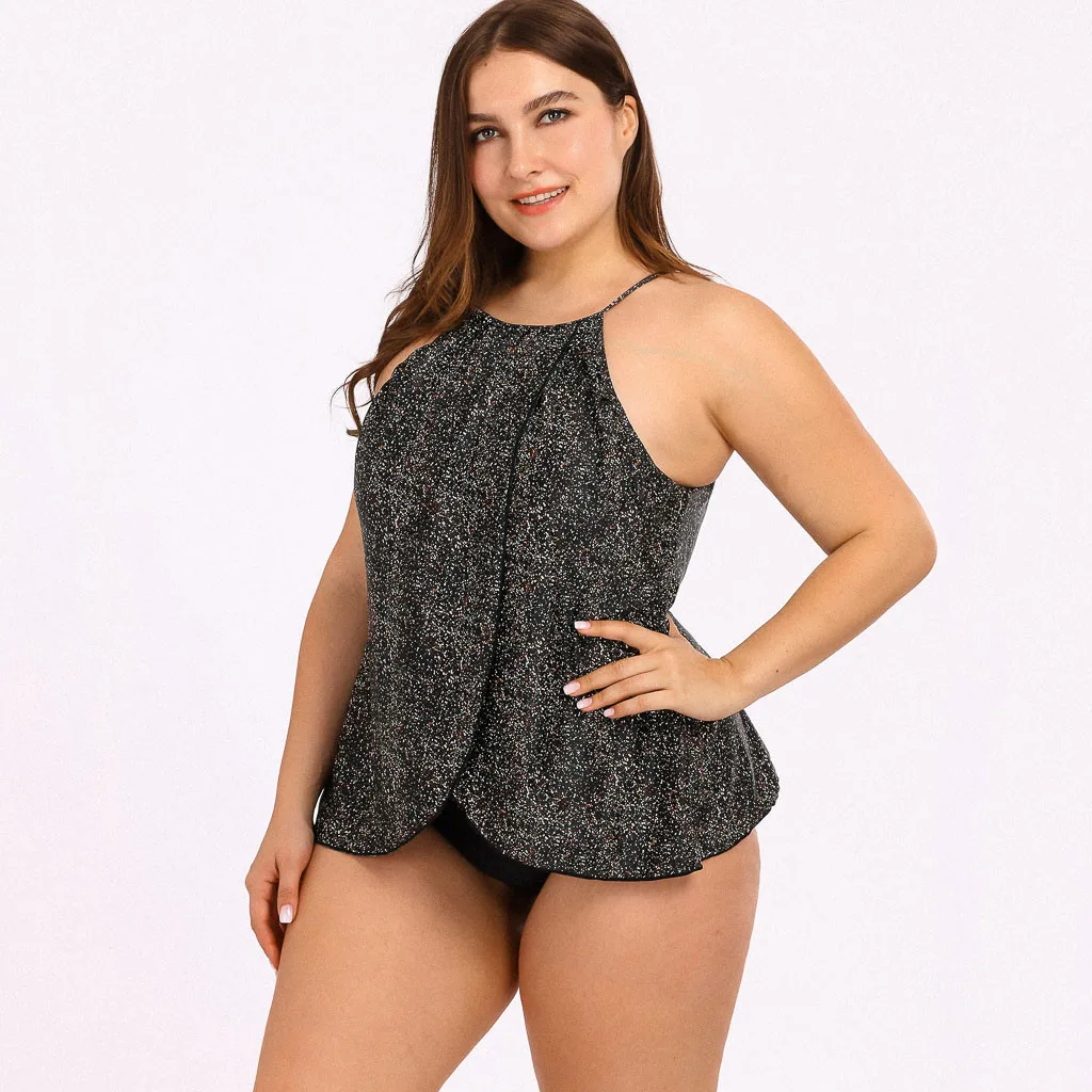 

Women Sexy Dot Print Tankini Set Two Piece Swimsuit Plus Size Swimwear Bandage Bikini Set Swimsuit Padded Bra Thong Bathing