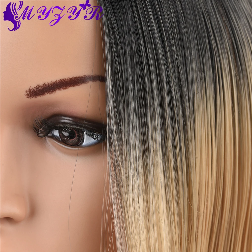 ZYR Bob wig Short Straight Synthetic Hair Blonde 1B-Grey Ombre Cosplay High temperature Fiber |