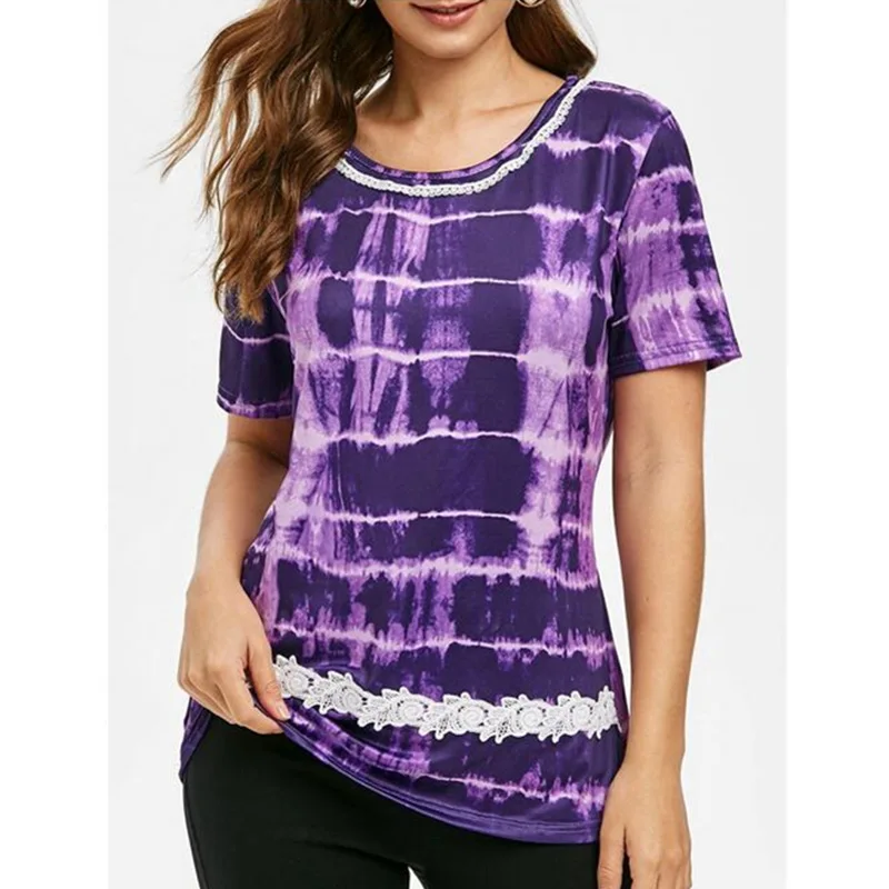 Summer Women's Tie-dye Printing Short-sleeved T-shirt Casual Loose Tee Shirt Plus Size Tshirt Gradient printed Tops S-5XL | Женская