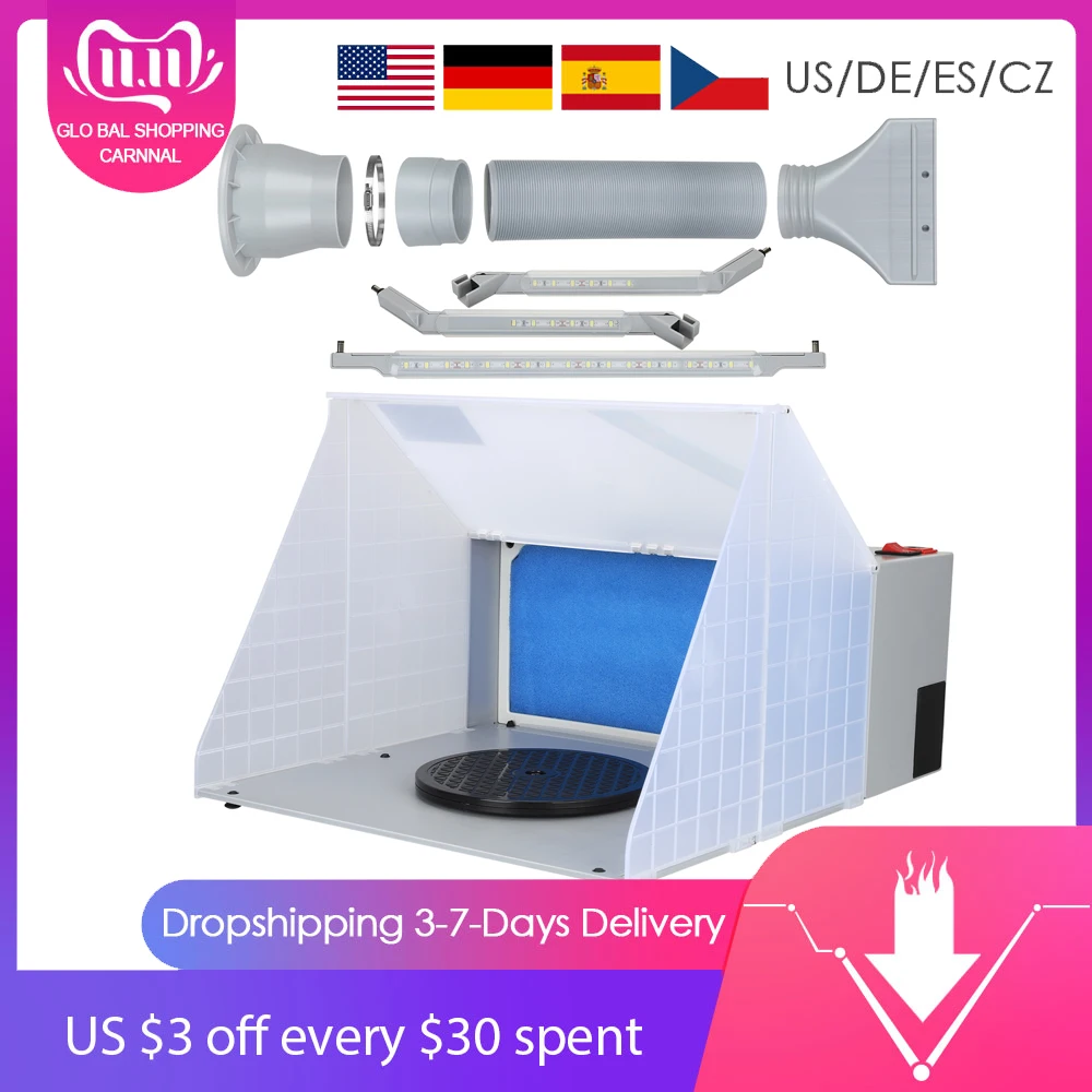 

Портативный Аэрограф Для камеры для окрашивания распылением комплект Pro Краски набор с поворотный стол, светодиодный свет для Краски ing арт ...