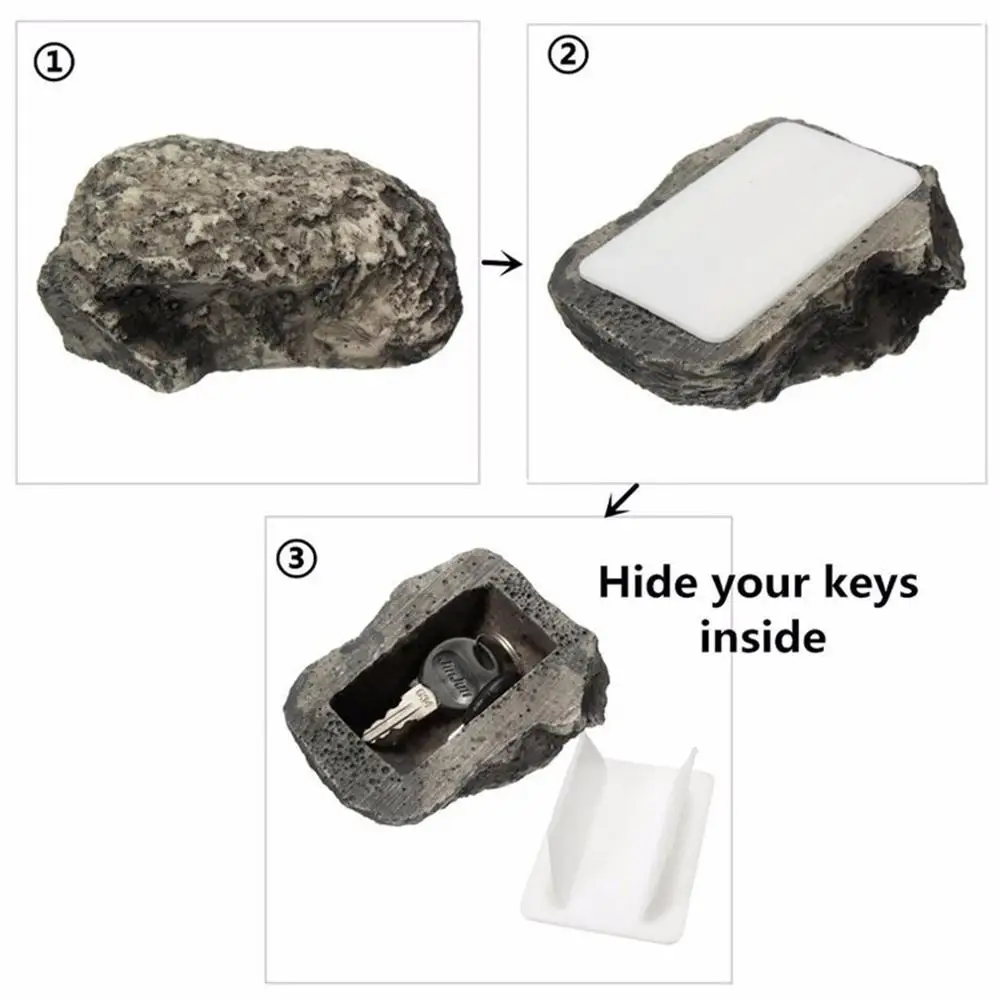 

Outdoor Spare Key Unique Appearance Stone Shape Security Safe Storage Box Portable Small Size Resin Desktop Keys Storage Box