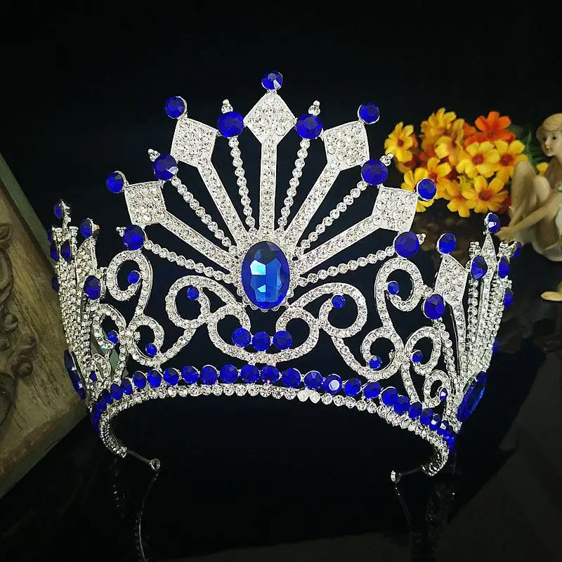 Свадебные украшения для волос с украшением в виде синих кристаллов и Стразы