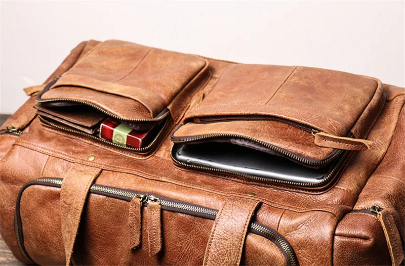 Сумка-Спортивная мужская из воловьей кожи винтажная коричневая Кофейная деловая