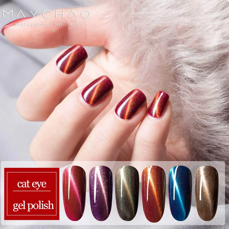 MAYCHAO 6pcs/set Soak Off UV Gel Nail Polish Cat Eye Glitter Art Design Varnish Lacuqer | Красота и здоровье