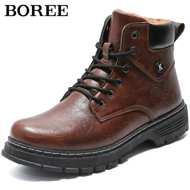 Men Martins Boots Winter Waterproof Warm Snow Boots Fashion Biker Boots For Men PU Leather Shoes High Top Sneakers Male Footwear mycolen cowhide leather winter vintage retro punk motorcycle boots male dr martins shoes men snow ankle high top boots