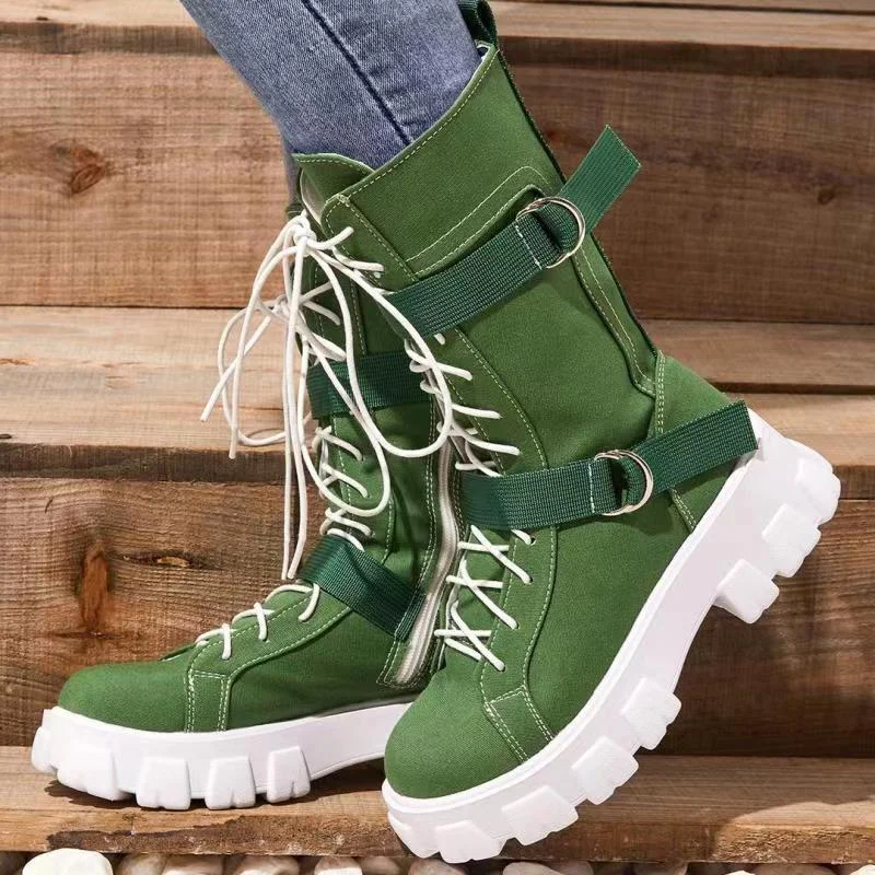 Women Boots 2022 Winter Fashion Lace-Up Platform Shoes Leather Boots Women British Short Boots Ladies Ankle Boots Fashion Boots