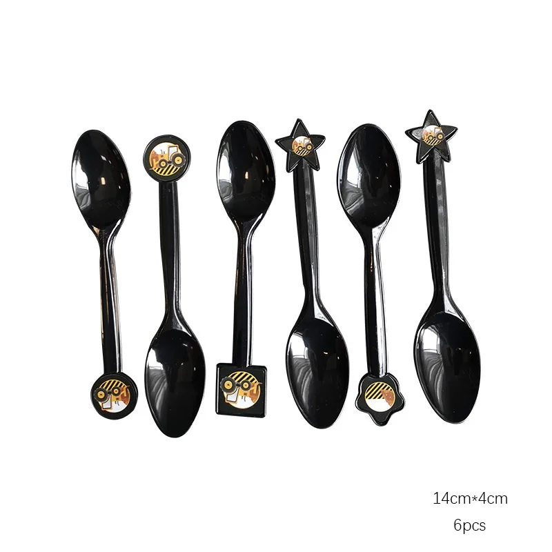 6pcs spoons 6pcs Construction Theme Birthday Party Disposable Party Tableware for boys Birthday Decoration Cartoon Car Party Balloons Plates - Цвет: 6pcs spoons