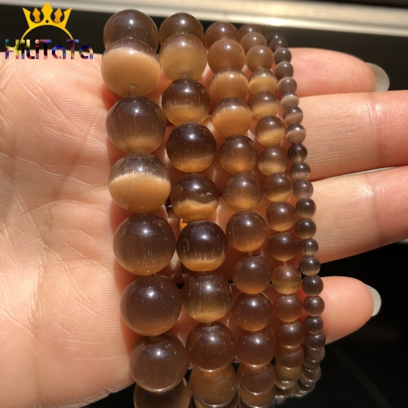 Бусины Из Натурального опала круглые бусины кошачий глаз коричневого цвета для