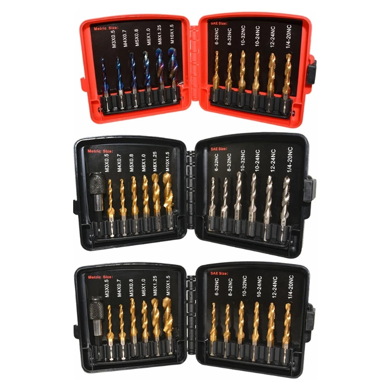 

Титановое комбинированное сверло, набор нарезанных винтов, Высокоскоростная сталь, шестигранная ручка, фотоинструмент, 13 шт. SAE/метрические