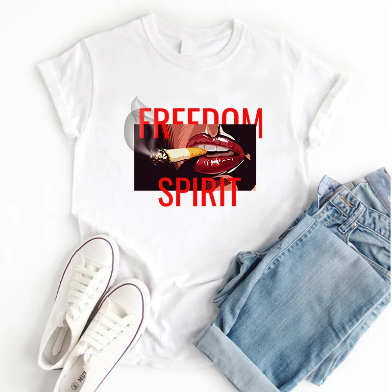 Футболка женская хлопковая белая с принтом в стиле Харадзюку | Женская одежда