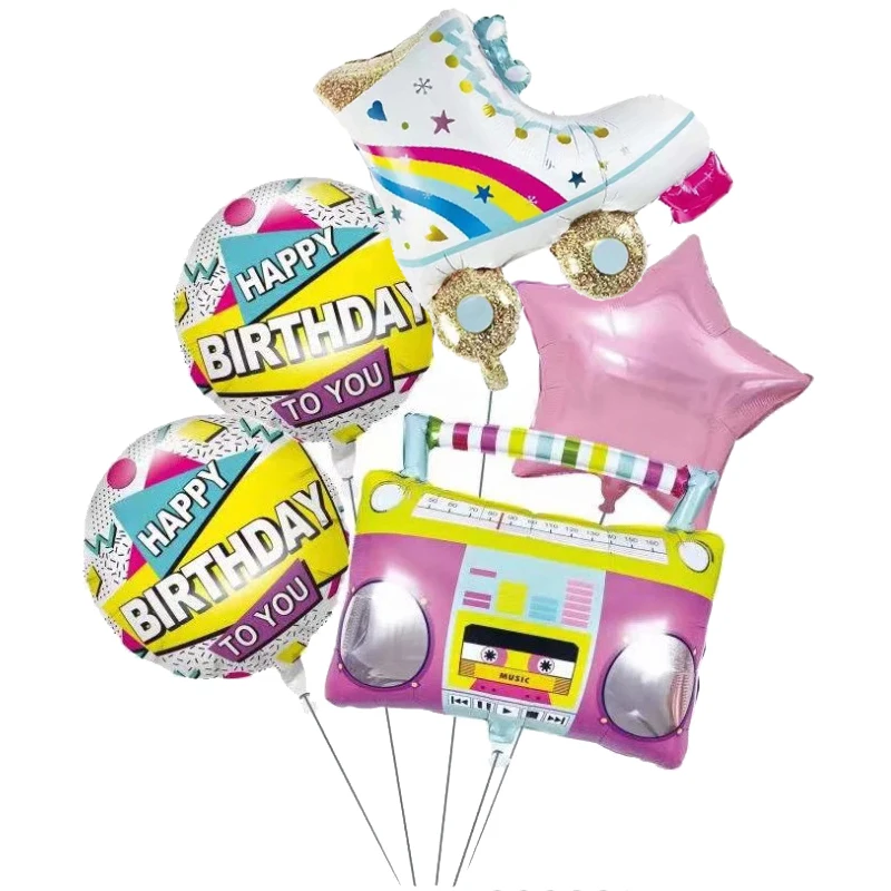 Back to 80s 90s Foil Balloons Retro Party Decorations Roller Skate Radio Boombox Star Balloons  Hip Hop Rock Photo Props