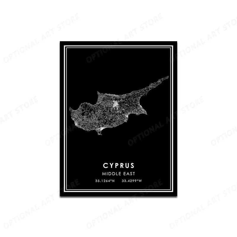 Черно-белые плакаты и принты на Кипре Карта города скандинавский Декор для дома