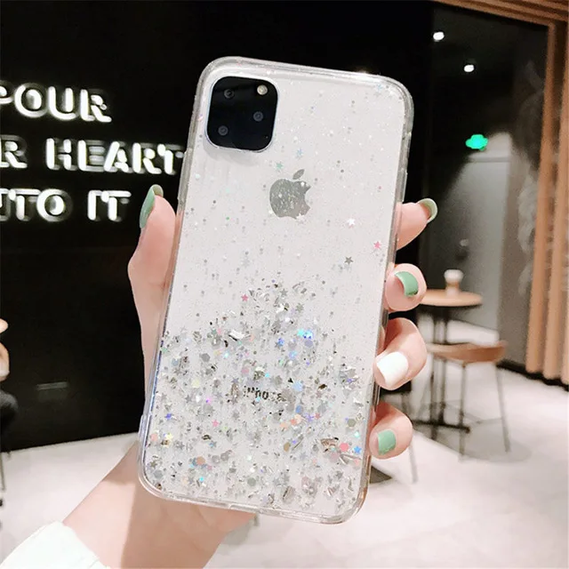Transparent Lovebay блестящий чехол с блестками для iphone 11, 8, 7 Plus, 6, 6 S, прозрачный мягкий чехол из ТПУ для iphone 11 Pro, X, XR, XS Max, задняя крышка - Цвет: Transparent