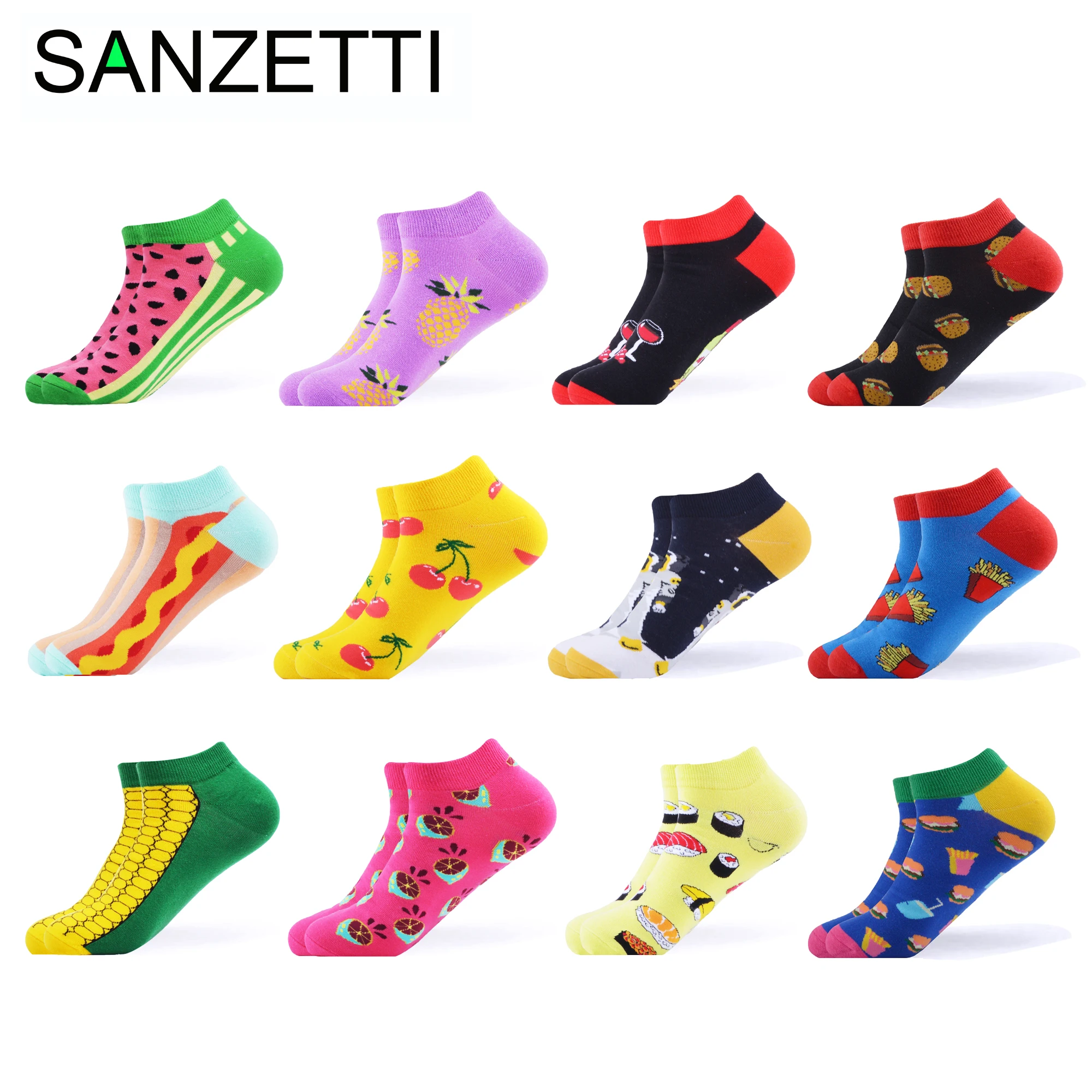 SANZETTI 12 пар/лот женские летние повседневные цветные носки короткие из чесаного