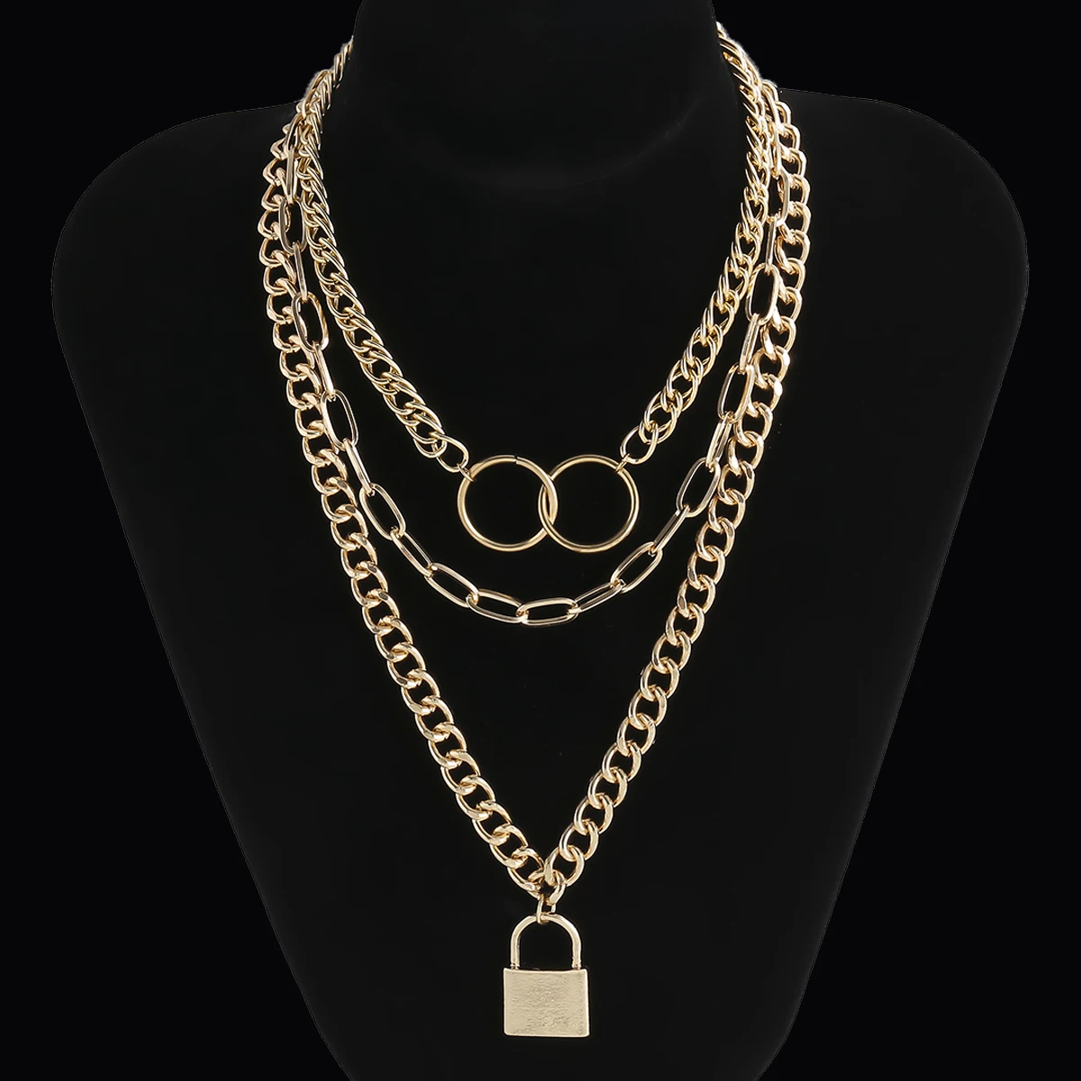 

KunJoe Vintage Punk Lock Pendant Necklace for Women Men Bohemian Hollow Cirlce Link Chain Choker Necklace Steampunk Jewelry Gift