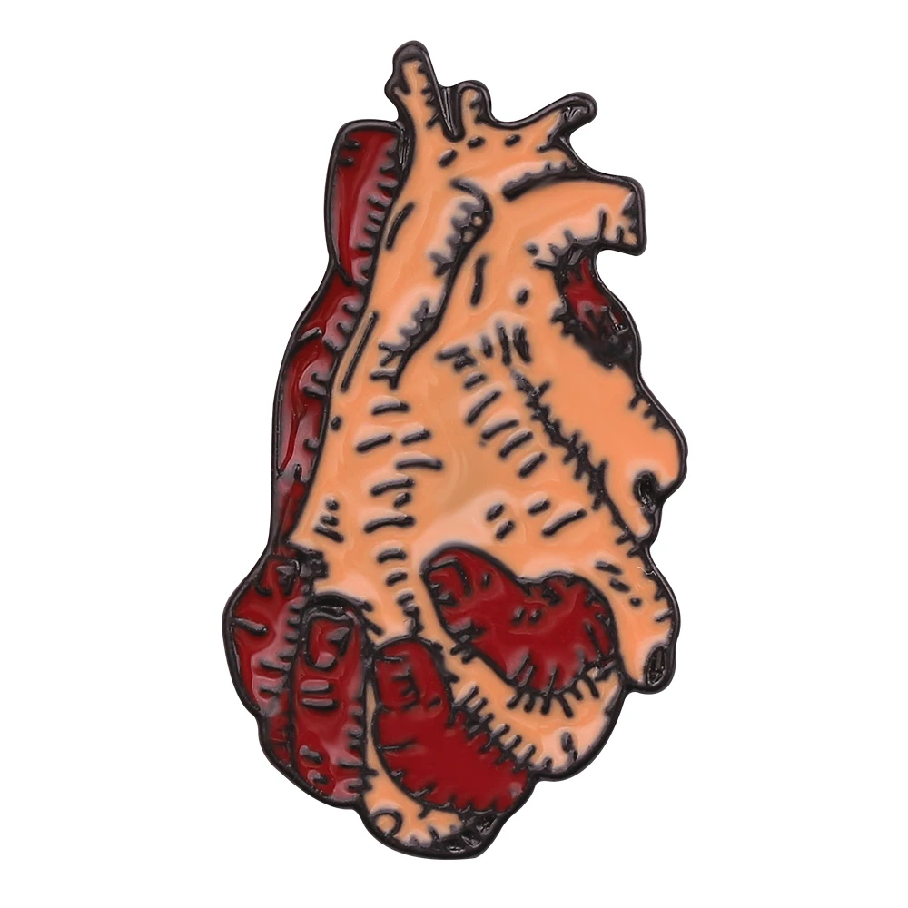 Punk Style Skeleton Love Heart Enamel Pins Self-deprecating Dark Punk Brooches Ocean Wave Whale Human Heart Lapel Pins Badges - Metal color: XZ754
