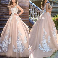 champagne boho wedding gowns lace apppliqued sheer neck plus size long train bridal dresses cap sleeves fashion buttons back