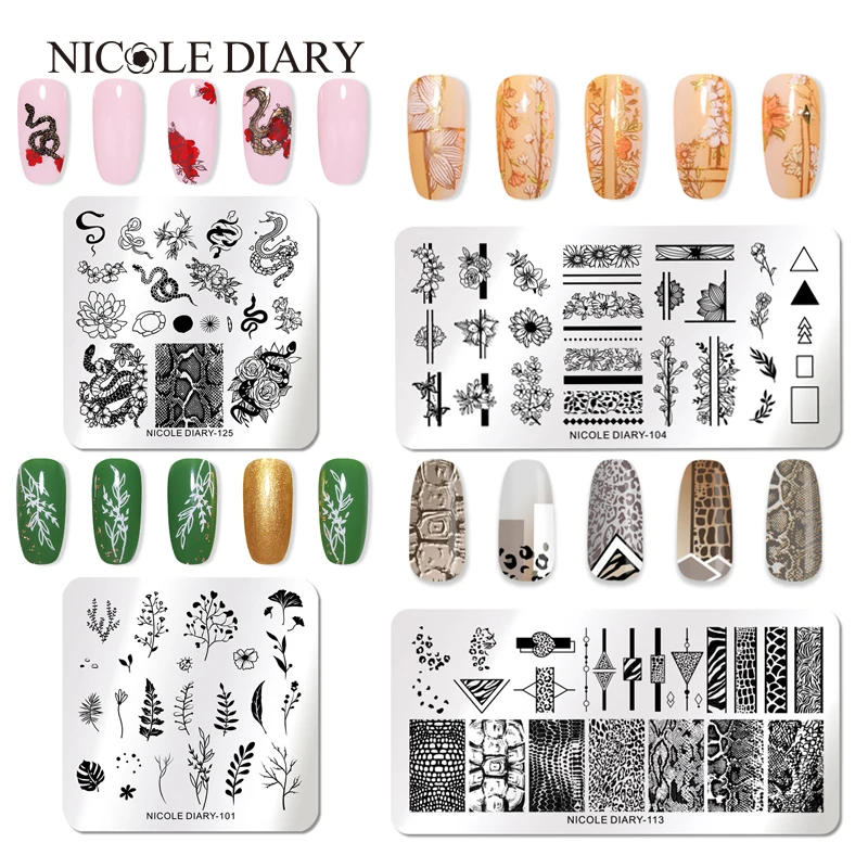 Пластины для стемпинга NICOLE DIARY Хэллоуина мраморные цветы змея геометрический