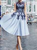 sexy fashion sky blue prom dresses short 2021 top black lace applique evening party gowns robe de soiree