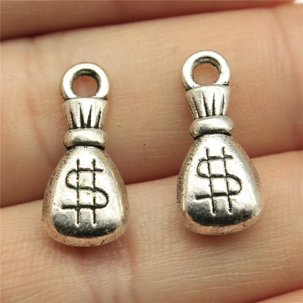 

WYSIWYG 10pcs 20x9x5mm Money Bag Charm Money Charms Money Lucky Charms Vintage DIY Accessories For Jewelry Making