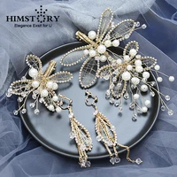 himstory vintage gold color tiaras hairpins pearl beading leaf headpiece wedding bridal hair accessories