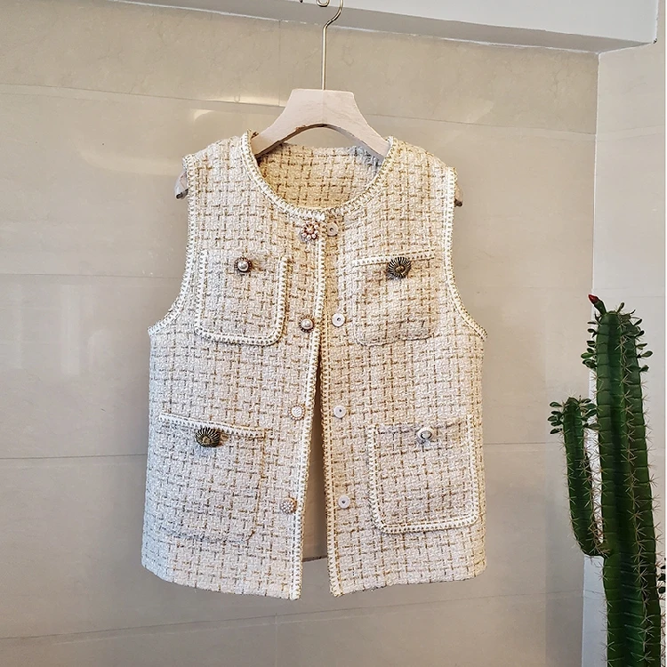 Женский твидовый кардиган без рукавов жилет шерстяная куртка женская зимняя