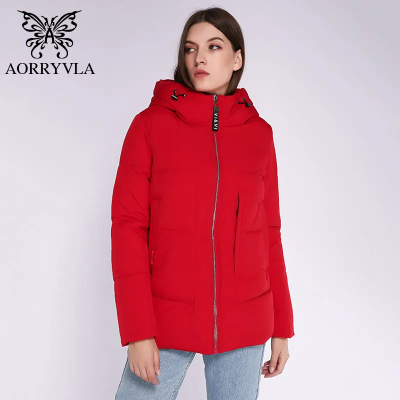 

AORRYVLA 2020 New Design Winter Coat Women's Jacket Stand Collar Hooded Adjustable Waist Short Casual Warm Parkas Snow Outwear