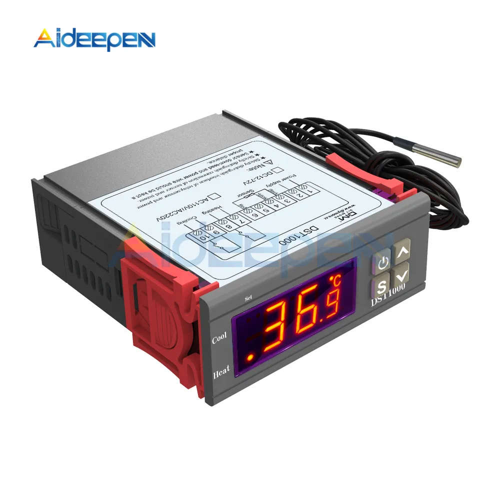 DST1000 STC-1000 12 В 24 в 110 В 220 В светодиодный цифровой регулятор температуры инкубатор терморегулятор Термостат с нагревателем охладитель