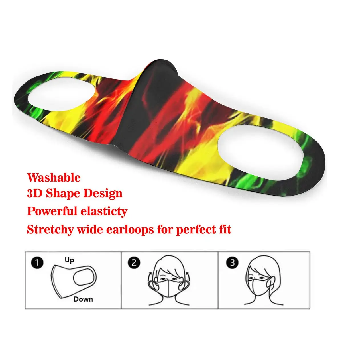 

Rasta Colored Smoke Print Dust Mask Mouth-Muffle Washable Fabric Adult Protective Face Windproof