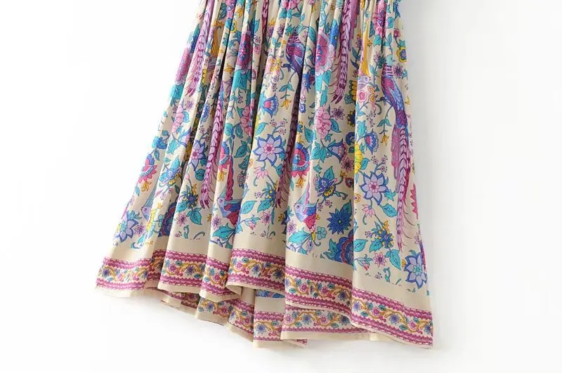 Винтажное шикарное женское платье мини с цветочным принтом павлина и глубоким V