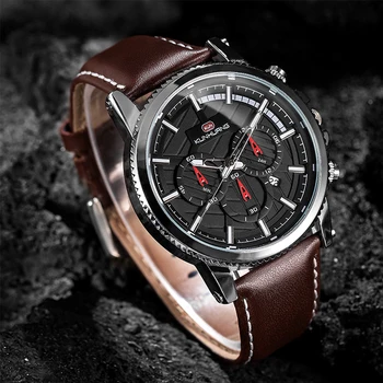 Watches Mens 2021 Casual Leather Quartz Men's Watch Top Brand Luxury Business Clock Male Sport Waterproof Date Chronograph Other Image
