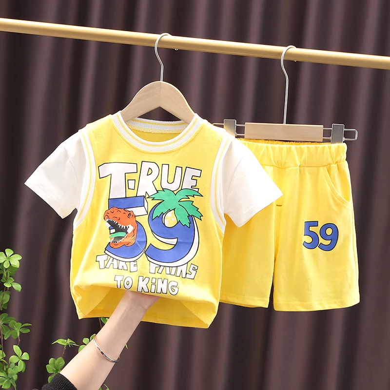 2021 New Summer Kids Baby Boys Clothes Sets Cotton Cartoon Dinosaur T-Shirts+Shorts 2pc Suits Children Cotton Infant Tracksuits