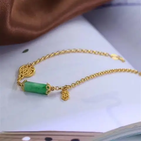 

New Hetian Jade Green Jade S925 Sterling Silver Happy Brand with Mosaic Jade as Right as Rain Bracelet Overall Hot
