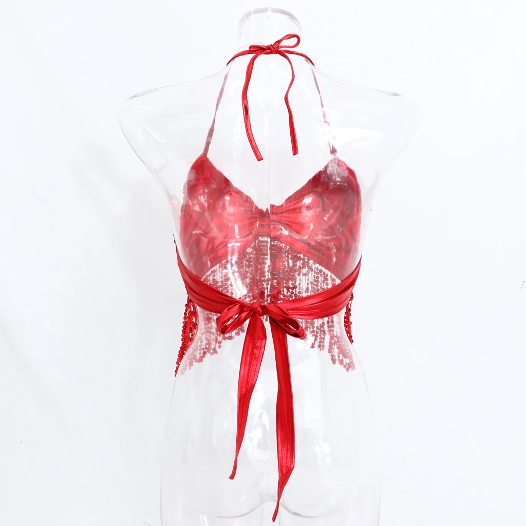 Belly Dance Costume Adjustable Halter Strap Padded Bra Halter Top Sequin Performance Outfits Dancing Parties