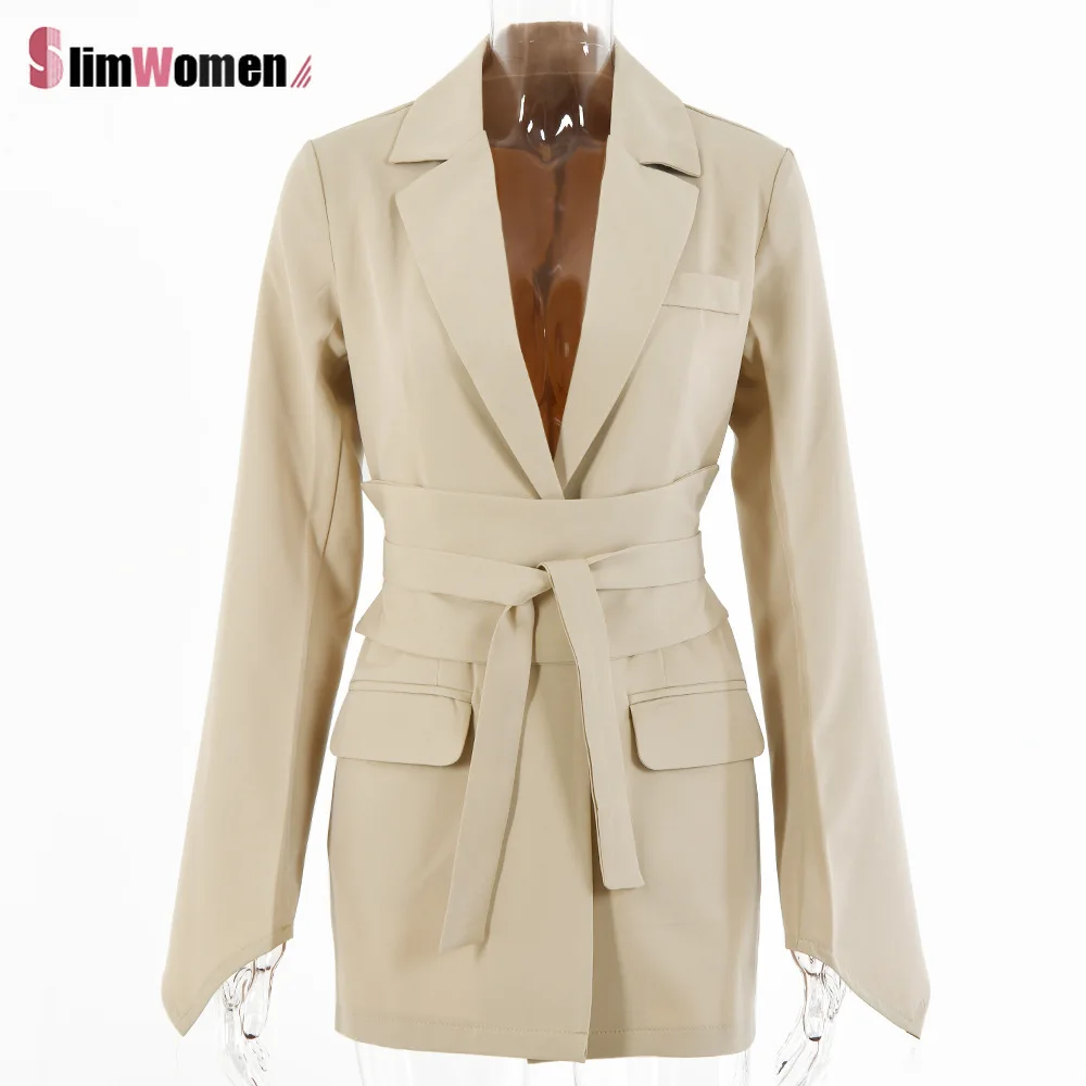 

Elegant Long Sleeve Lace Up Office Ladies Slim Suit Coats Women White Blazer Dress Women 2021 Autumn Y2k Blazers Dress with Belt