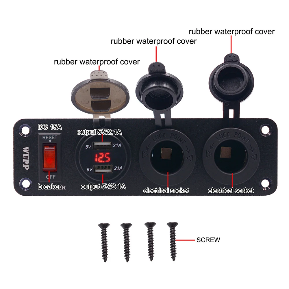 12 В Светодиодная панель выключателя цепи зарядное устройство с двойным USB