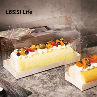 lbsisi life 10pcs handle transparent birthday cake boxes with paper tray wedding handmade gift supplies baby show favor box