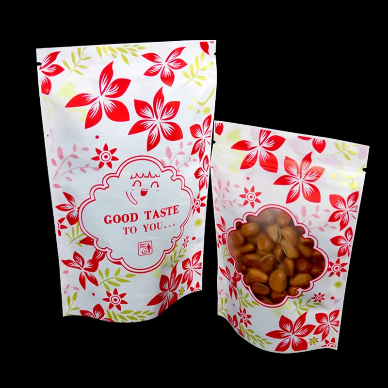 

100pcs Stand up Red Frosted Plastic Ziplock Bag Resealable Snack Nuts Dried Fruits Gifts Heat Sealing Fridge Fresh Taste Pouches