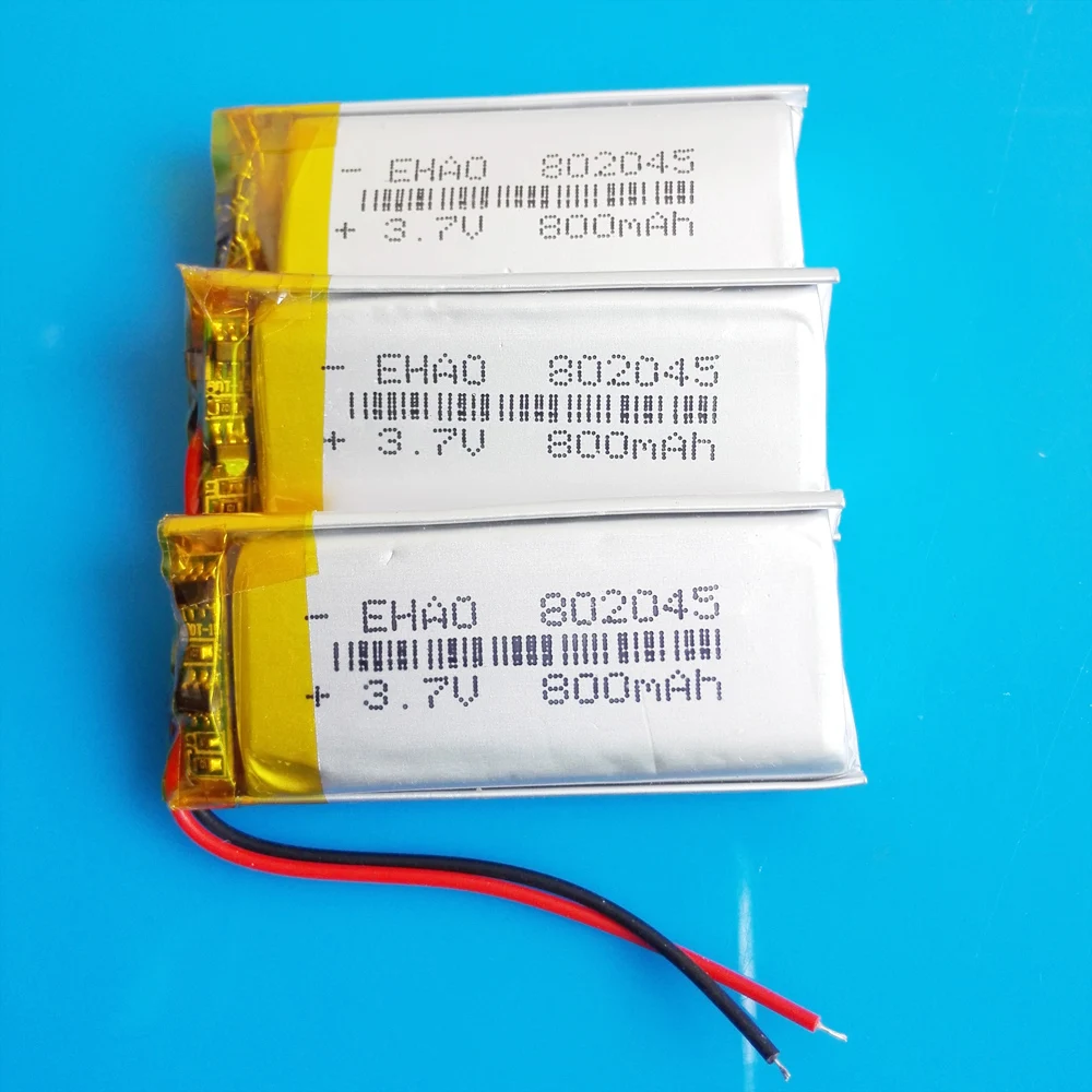 

3 pcs 802045 3.7V 800mAh lipo polymer lithium rechargeable battery for MP3 GPS DVD bluetooth recorder headset camera smart watch