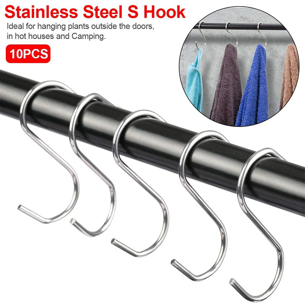 10Pcs Stainless Steel S-hooks Pot Pan Storage Hanging Hanger Household Wardrobe Kitchen Pot Hook Hanging Storage Hook cs 12 24 in s hook s hook not include pot